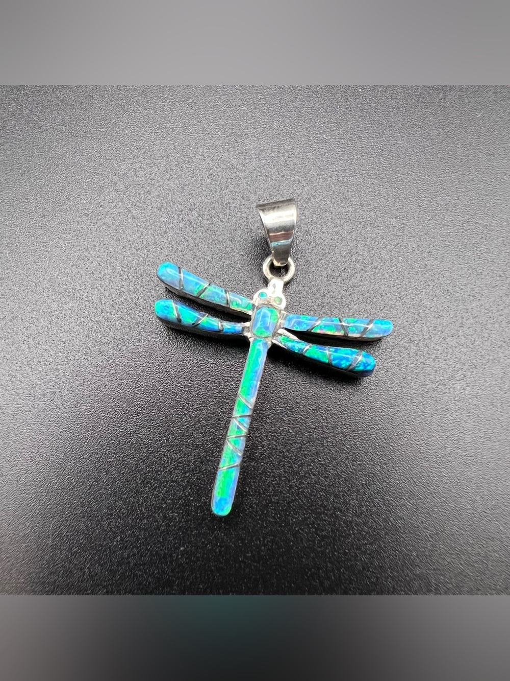 Opal Inlay Dragonfly Pendant
